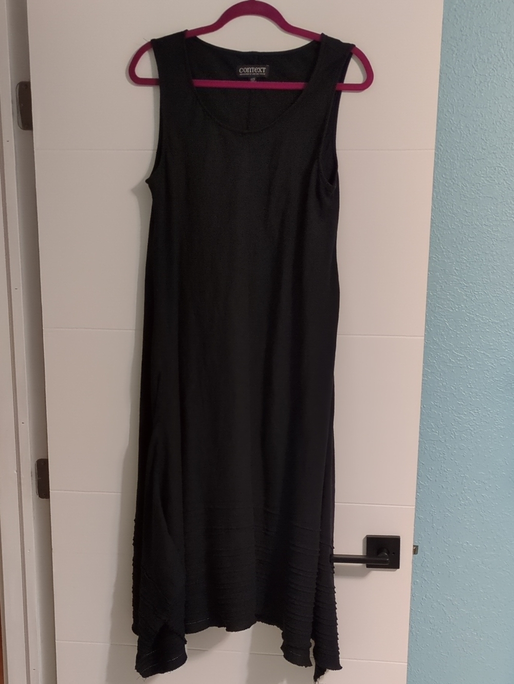 Context Black Linen Blend Y2k Sleeveless Midi Hankerchif Dress Sz XL